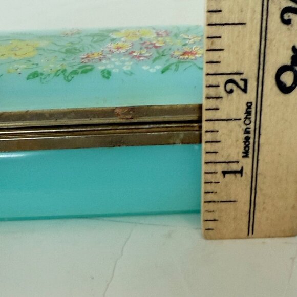 Romantic Enamel Floral Trinket Box VTG Light Blue Hand Painted Case Vanity Decor - Picture 12 of 16